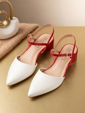 Journee Collection Two-Tone Faux-Croc Slingback Heels